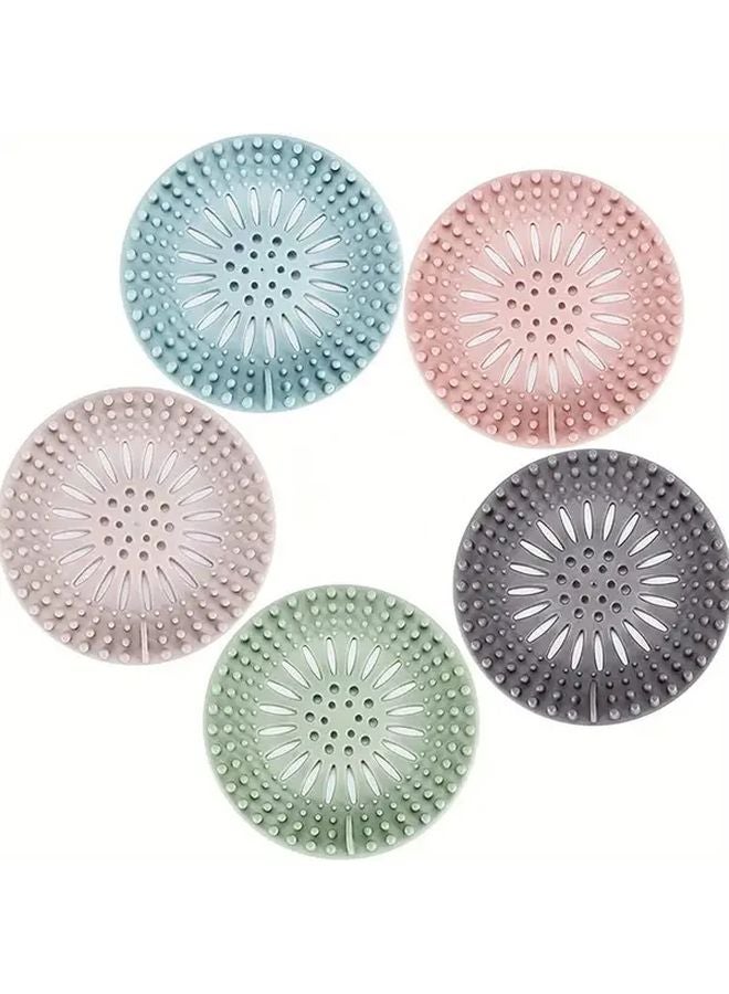 5pcs Random Color Silicone Hair Catcher With Heart Shaped Drain Protector Easy To Clean - Image 2